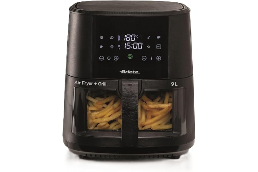 Ariete 4630 Air Fryer 9L, 1500 W, 9L Capacity, 2.5 kg Cooking Capacity, 8 Preset Programmes, Temperature up to 200°, Transparent Basket, BPA Free, Black