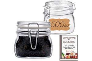 MUNDOTARROS 4 Tarros de Cristal Herméticos 500 ml – Botes Herméticos de Medio Litro Almacenamiento para Alimentos, Conservación Fresca y Organizada - Cierre con juntas de Silicona- Incluye Etiquetas (0,5 litros)