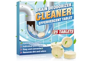 GALITOON Smelly Drain Cleaner Tablets, 25 Pack Effervescent Drain Freshener Tablets for Smelly Sinks, Sewer, Toilet and Septic Tank, Helps Eliminate Odors, Non-Corrosive Formula, 1 Year Supply