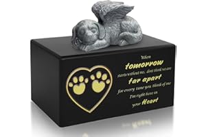 DiDiBirDi Urna dla zwierząt domowych, pudełko na prochy, drewniane, czarne urny dla psów, urna kremacyjna, z psem, aniołem i prochami, pudełko pamiątkowe dla psa