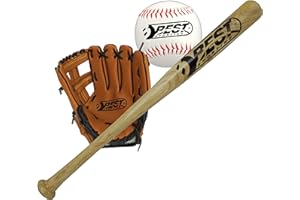 B BEST SPORTING Best Sporting - Juego de béisbol para niños y Adolescentes, Bate de béisbol de Madera, Incluye Guante de béisbol y béisbol