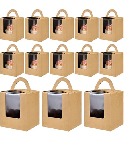 Sacchetti Regalo Esagonali In Carta Kraft - 12 Pezzi Con Finestra E Nastro Per Cupcake, Biscotti, Muffin - Foto 2