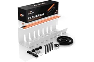 GELSENWERK® 1er Set Kabelkanal Schreibtisch Weiß ohne Bohren - Kabelhalter 43x12x12cm inkl. Kabelschlauch - Kabelwanne für ordentliches Kabelmanagement am Arbeitsplatz und Ordnung im Büro