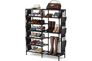 ALNJK Scarpiera Salvaspazio a 7 Livelli, di Tessuto 110x28x48 cm con 2 Tasche per Appendere, Slim Grande Capacità Scarpiera Metallo Ingresso Può Conservare 24-30 Paia