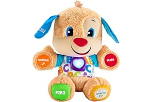 Fisher-Price Puppy Eveil Progressif jouet bébé, peluche interactive, plus de 75 chansons et 3 niveaux d'apprentissage, version française, 6 mois et plus, FPM44
