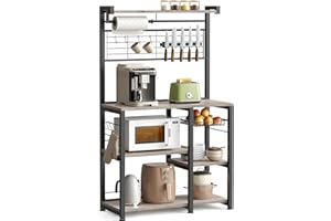 ‎VASAGLE VASAGLE Küchenregal, Standregal, Regal, Kücheninsel mit Magnetleiste für Messer, Drahtkorb, Küchenrollenhalter, 12 Haken, Greige-schwarz KKS026B02