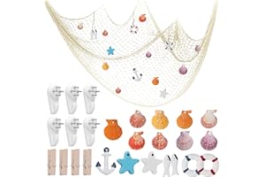 UMILKI 25 Pcs Fischernetz Deko Groß Set, 1.5 * 2M Mit Muscheln Haken Clip, Maritime Dekoration für Wand, Hochzeit, Party, Wohnzimmer, Fotografie Aufhängen