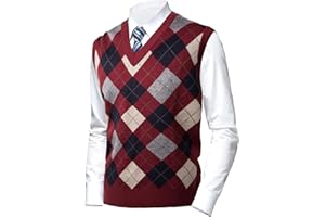 Herothorn Gilet Maglia da Uomo con Diamante Spesso Argyle Maglieria Senza Maniche Maglione Cardigan Scollo a V Smanicato Pullover Panciotto Canotte con Bottone