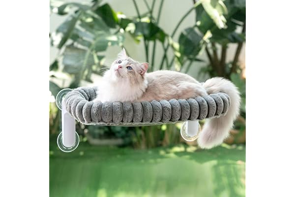 GUUSII HOME Hamac Chat Fenetre Panier Perchoir Transat Suspendu Pliable Support Etagere Cododo Lit pour Coussin Petite et Grande Chats Tapis Réversible Lavable en Machine 54 * 30cm (Gris, M)