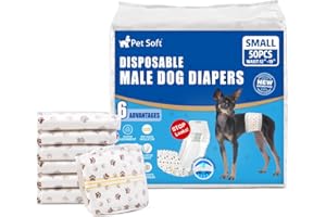 Pet Soft Pañales Desechables para Perros machos, 50 Unidades, pañales superabsorbentes para Cachorros, pañales para incontinencia con indicador de Humedad (S-50 Unidades)