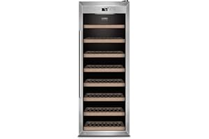 ‎CASO CASO WineSafe 43 - Design Weinkühlschrank für bis zu 43 Flaschen (bis zu 310 mm Höhe), eine Temperaturzone 5-20°C, Getränkekühlschrank, Edelstahl, schwarz