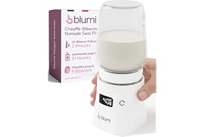Blumi® Chauffe-Biberon Nomade Sans Fil, Biberon en 2 Minutes, Universel, Longue Autonomie, Recharge Rapide, Compact, Léger, Sans BPA, Idéal Voyages, Sorties, Travail, App Blumi Planner