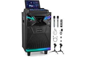 GEYGUY Cassa Karaoke Professionale con 2 microfoni, Altoparlante 10 pollici Bluetooth per adulti, sistema PA con luci LED Supporto per lo streaming in diretta/FM Radio/Aufnahmen, YouTube, Tiktok