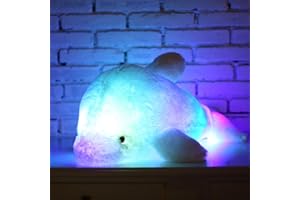 Zinsale 7 Cambi di Colore LED Lighten Giocattolo farcito con i Delfini Cuscino Peluche Luce Notturna (Blu, 30cm)