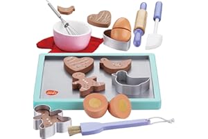 Bee Smart Wooden Biscuits Baking Set - 20 Piece | Kids Playset With Cookies, Baking Tray, Mixing Bowl, & Accessories | Childrens Role Play & Imaginary Play Kitchen Kit | Birthday Gifts for Toddlers