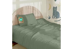 Dreamzie Kinderbettwäsche 100x135 cm + Kissenbezug 40x60 - Musselin Bettwäsche aus 100% Baumwolle, Oeko-TEX Zertifiziert, atmungsaktiv & hautfreundlich - Grün