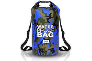 JSRHEEM Borsa Impermeabile, Dry Bag 10L 20L 30L con Tracolla Regolabile, Sacca Stagna per Kayak, Rafting, Nuoto, Canottaggio, Canoa, Spiaggia, Sport Acquatici (blu mimetico, 30 litri)