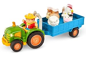 Battat tractor de juguete con remolque, animales de granja, granjero, luz, música, tractor y sonidos de animales - juguete de granja, juguete educativo para niños a partir de 18 meses