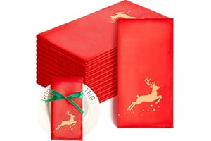 Panelee 12 Pezzi 43 x 43 cm Tovaglioli di Stoffa Natalizi Morbidi e Confortevoli Tovaglioli da Tavola Riutilizzabili Lavabili in Raso Decorazioni per Casa Ristoranti Feste Natale(Cervo Dorato)