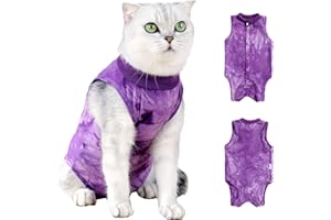 CATIME Combinaison de Récupération Chat, Gilet de Chirurgicale Vêtements de Animaux, Alternative au Collier Cône E, Costume de Chat avec Anti-Léchage, Body Chat Post Operatoire Après la Chirurgie (Violet, M)