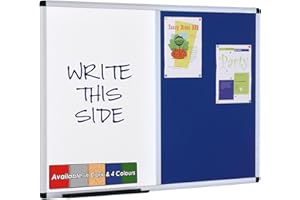 Wonderwall Duo Combination Noticeboard Pinboard/Dry-Wipe Whiteboard - 120 x 90cm - (Blue) -with Aluminium Framed - Office, School, Home