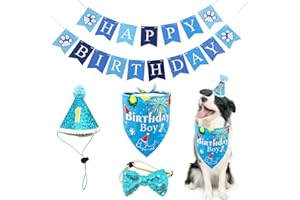 BIPY Dog 1st Birthday Hat Bandana Banner Set for Boys Small Medium Pets Blue Headdress Costumes Grooming Supplies for Party Celebration Decoration