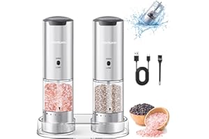 MERTTURM Macina Sale e Pepe Elettrico, Alta velocità di rettifica Macinaspezie, Contenitore Lavabile, Grana Esterna Regolabile, Acciaio Inossidabile per Cucinare, Barbecue, Cucina