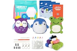 LISSUDA Beginners Crochet Kit 3 Pcs Animals Complete Crochet Kit Crochet Starter Kit with Step-by-Step Instructions and Video Tutorials Crochet Kits for Beginners Adults Girls Boys DIY Craft Gift
