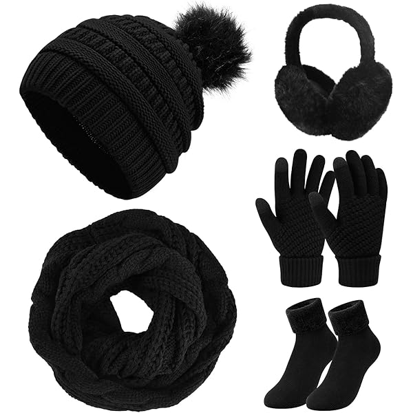 Set Invernale Donna - Cappello Beanie, Sciarpa Lunga E Guanti Touchscreen, Maglia Spessa Con Pompon - Foto 3