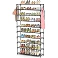 LANTEFUL 10 Tiers Shoe Rack 50 Pairs Large Capacity Tall Shoe Organizer Sturdy Shoe Storage with Two Hooks Space Saving Metal Wide Shoe Rack for Closet, Entryway, Bedroom, Black