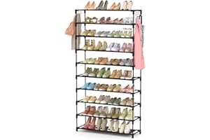 Vicye Scarpiera a 10 Ripiani, Scaffale Portascarpe in Metallo per 50 Paia di Scarpe, Scarpiera Armadio Verticale Nera, Organizzatore per Scarpe Alta per Ingresso, Soggiorno e Corridoio