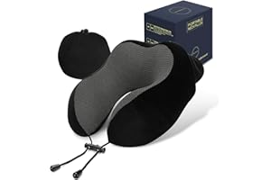 ‎LUXSURE LUXSURE Nackenkissen Flugzeug - Memory Foam Nackenhörnchen mit Stützfunktion, ergonomisch gestaltetes Reisekissen mit integriertem Aufbewahrungsbeutel, ideal für Reisen, Büro und Zuhause (Schwarz)