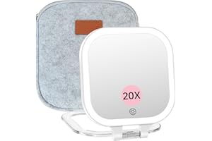 ‎FAMIHOMII Famihomii Wiederaufladbarer Tragbarer Kosmetikspiegel mit 20fach Vergrößerung, Reisespiegel Beleuchtet mit 3 Beleuchtungsmodi, 72 LEDs, Schminkspiegel Ultraschlanker Tragbarer für Make-up