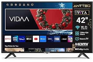 Antteq AV42F3 Fernseher 42 Zoll (106 cm) Smart TV mit Netflix, Prime Video, Rakuten TV, DAZN, YouTube, UVM, WiFi, Triple-Tuner DVB-T2 / S2 / C