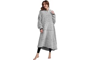 HORIMOTE HOME Oversized Teddy Fleece Hoodie Blanket for Women Cuddly Sherpa Wearable Snuggle Blanket Hoody for Adults Kids Men Teenager, Super Warm and Soft,Black