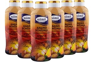 Milmil Bagno Schiuma, Fragranza Argan & Ebano Nero, Dermatologicamente Testato PH Fisiologico - 6 x 1000 ML