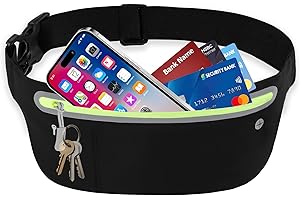 Peginmol Laufgürtel für Handy, Wasserdichter Sportgürtel mit Separates Schlüsselfach, Leicht Lauftasche Verstellbar mit Reflektierenden Streifen für Joggen Running, Smartphones bis 6,5 Zoll, Schwarz
