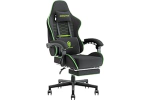 Dowinx Gaming Chair for Adults, Ergonomic Computer Chairs with Footrest, PC Office Chair with Massage, Up to 150Kg, Black&Green