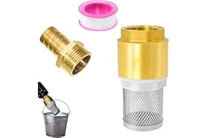 SRJQXH Clapet Anti Retour, 1" Vanne Non Retour Pompe, Filtre en Acier Inoxydable, Laiton Crépine Aspiration, avec Raccord Mâle 1" et Ruban Brut, pour Tuyau D'aspiration, Pompe