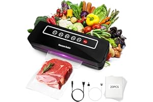 CARSEATTY Vacuum Sealer Machine, Vacuum Food Sealer with 20pcs Seal Bags Heat Sealer Machine for Dry and Moist Food Fresh Preservation, Hose Included