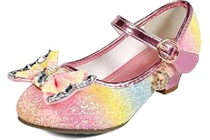 TRIWORIAE-Zapatos de Princesa Elegantes para Niñas de Tacón con Lentejuelas Purpurinas para Disfraz, Fiestas, Bodas
