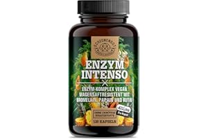 ‎SCHEUNENGUT ENZYM INTENSO® Bromelain Kapseln -WICHTIG: Laborgeprüfte Rezeptur mit Bromelain(5000 F.I.P), Papain, Rutin I Ananas & Papaya Enzym -120 Magensaftresistente Kapseln- SCHEUNENGUT®