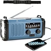 10000mAh Tragbare Solar Kurbelradio, Dynamo Weltempfänger Notradio mit AM FM Radio, Aufladbar Powerbank,700LM Taschenlampe & 