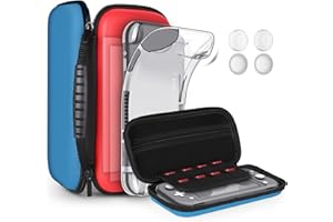 GeeRic Tasche Kompatibel für Switch Lite 2019,Kompatibel für Switch Lite Hülle mit Schutzfolie,2 HD-Glas Displayschutzfolie,4 Daumen Griffkappen Kompatibel für Nintendo Switch Lite Zubehör