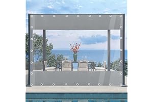 KGUDYS Outdoor Clear Curtain, Pvc Heavy Duty Waterproof Side Panels, 100% Waterproof & Uv Resistant, Weatherproof Plastic Tarpaulin, Outdoor Garden, Gazebo Partition Curtains,WxH-3x2.5m/9.8x8.2ft