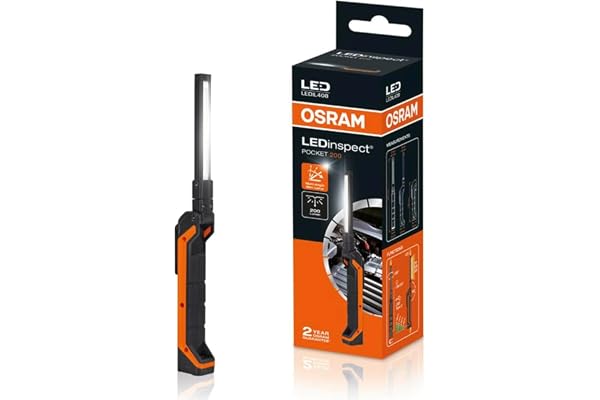 Osram LEDinspect POCKET200, Lampe d'inspection à LED Mince, 6500K, Lampe de Travail à LED Rechargeable, magnétique, Flexible