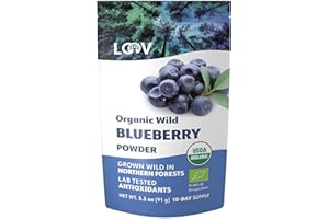LOOV Wild Blueberry Powder Organic, Wild-Crafted from Nordic Forests, 100% Whole Bilberry Fruit, 18-Day Supply, 91 g, Freeze-Dried and Powdered Blueberries, no Added Sugar