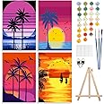 4 Pack Paint by Number Kits for Adults with Framed Canvas&Wooden Easel, DIY Adult Painting by Number Kit, Sunset Beach Oil Acrylic Painting Kit for Beginners, Arts and Crafts for Home Decor 8x12inch
