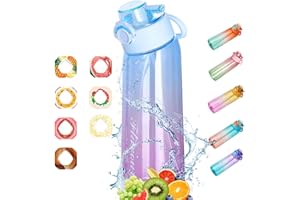 FOTEMIX Botella con sabor, botella de agua de 900 ml, sin BPA, Tritán, botella con 7 cápsulas de sabor, ideal para correr y gimnasio al aire libre (azul, con 7 cápsulas)