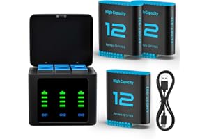 OHZHAO 3er-Pack 2025 Upgrade 2580 mAh Hero 12 Akku und LED 3-Kanal-USB-Ladegerät, Hochleistungsakku für GoPro Hero 12/11/10/9 Black Enduro wiederaufladbare Kameras mit Typ-C-Datenkabel